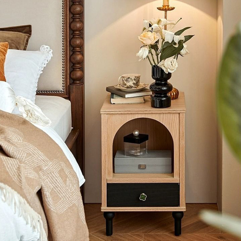 Traditional French Rectangular Arch-Top North American Red Oak Multi-Layer Plywood Nightstand 1-Drawer For Bedroom