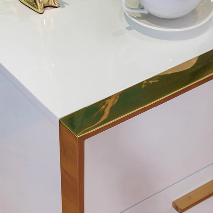 Contemporary Luxury Rectangular MDF Stainless Steel Pine Wood Nightstand 2-Drawer For Bedroom