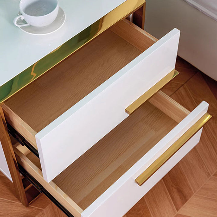 Contemporary Luxury Rectangular MDF Stainless Steel Pine Wood Nightstand 2-Drawer For Bedroom