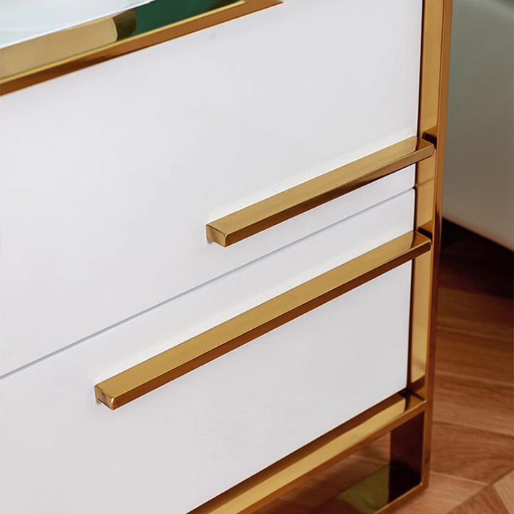 Contemporary Luxury Rectangular MDF Stainless Steel Pine Wood Nightstand 2-Drawer For Bedroom
