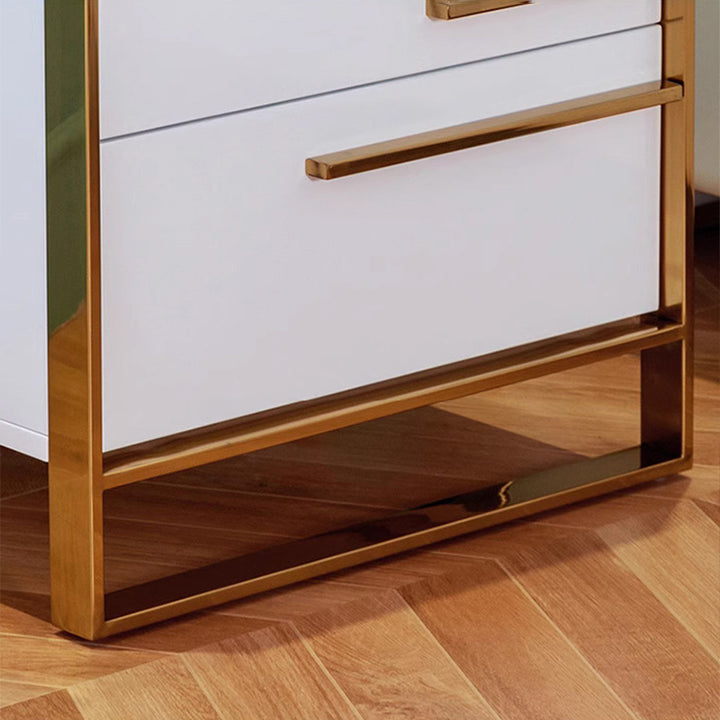 Contemporary Luxury Rectangular MDF Stainless Steel Pine Wood Nightstand 2-Drawer For Bedroom