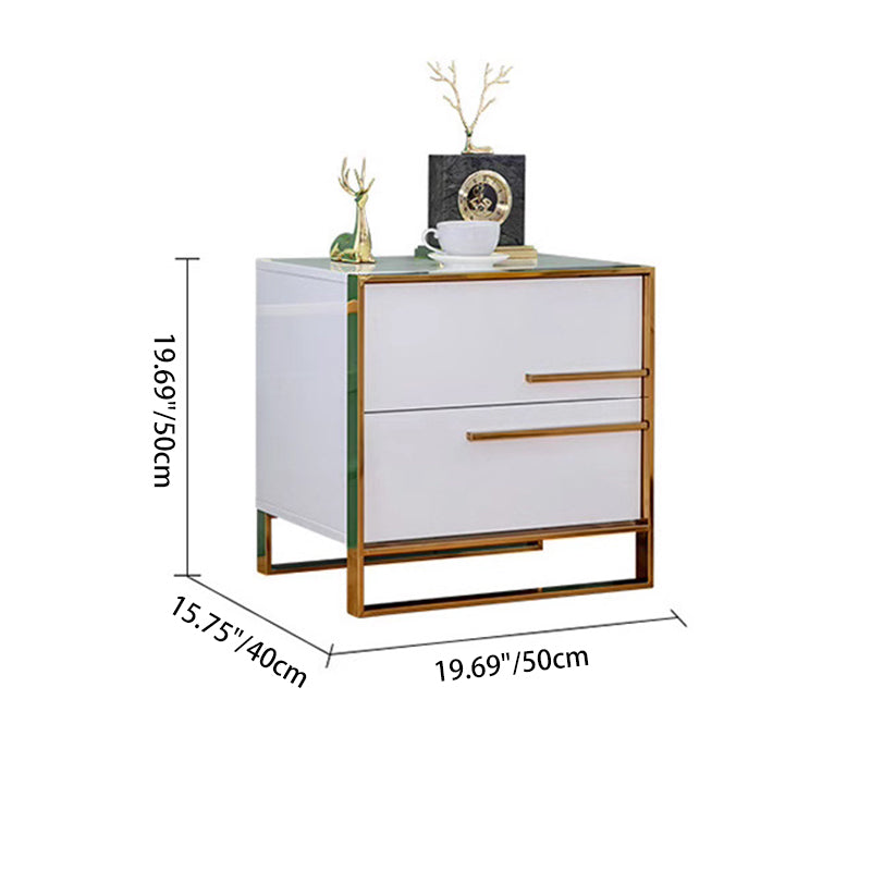 Contemporary Luxury Rectangular MDF Stainless Steel Pine Wood Nightstand 2-Drawer For Bedroom