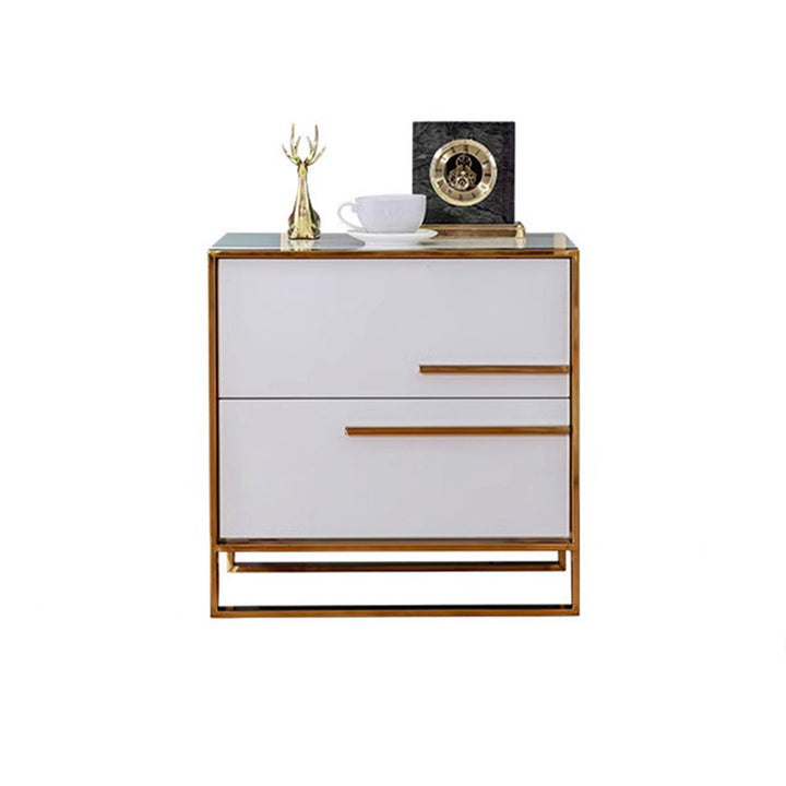 Contemporary Luxury Rectangular MDF Stainless Steel Pine Wood Nightstand 2-Drawer For Bedroom