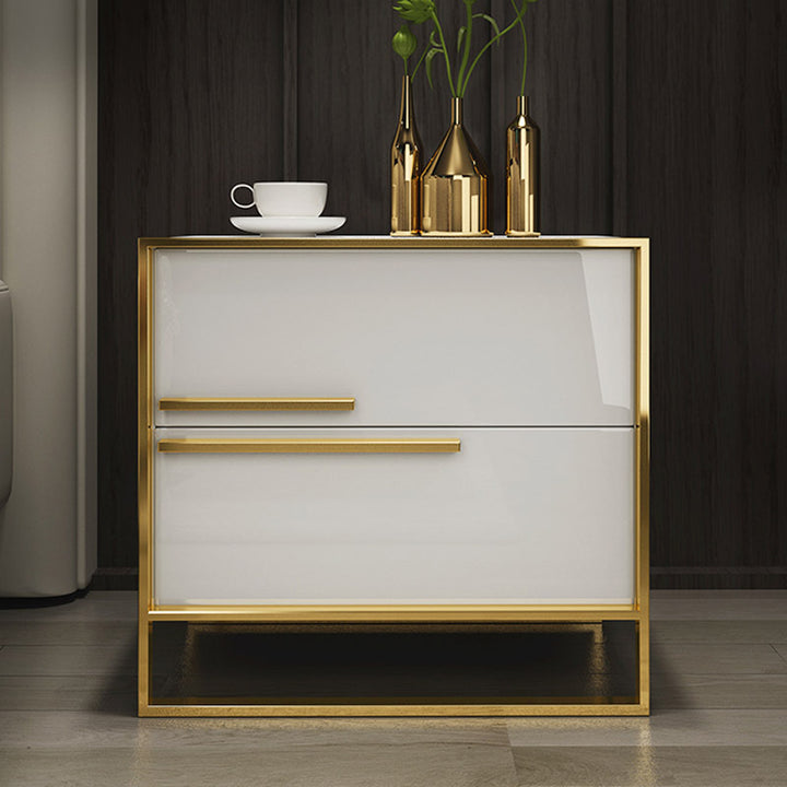 Contemporary Luxury Rectangular MDF Stainless Steel Pine Wood Nightstand 2-Drawer For Bedroom