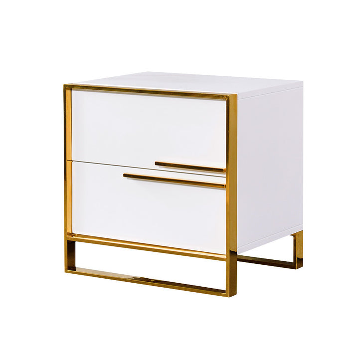 Contemporary Luxury Rectangular MDF Stainless Steel Pine Wood Nightstand 2-Drawer For Bedroom