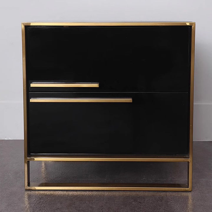 Contemporary Luxury Rectangular MDF Stainless Steel Pine Wood Nightstand 2-Drawer For Bedroom