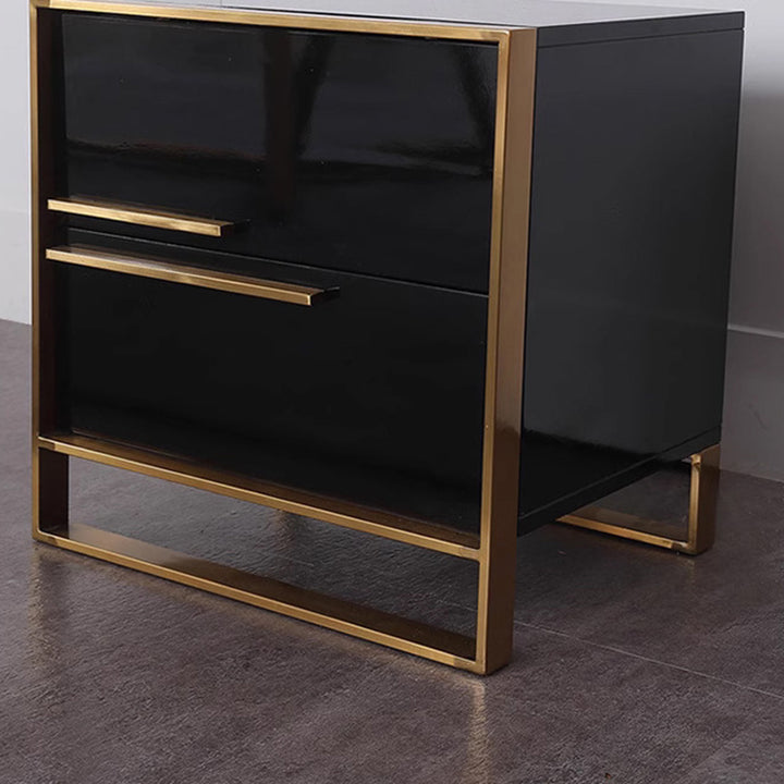 Contemporary Luxury Rectangular MDF Stainless Steel Pine Wood Nightstand 2-Drawer For Bedroom