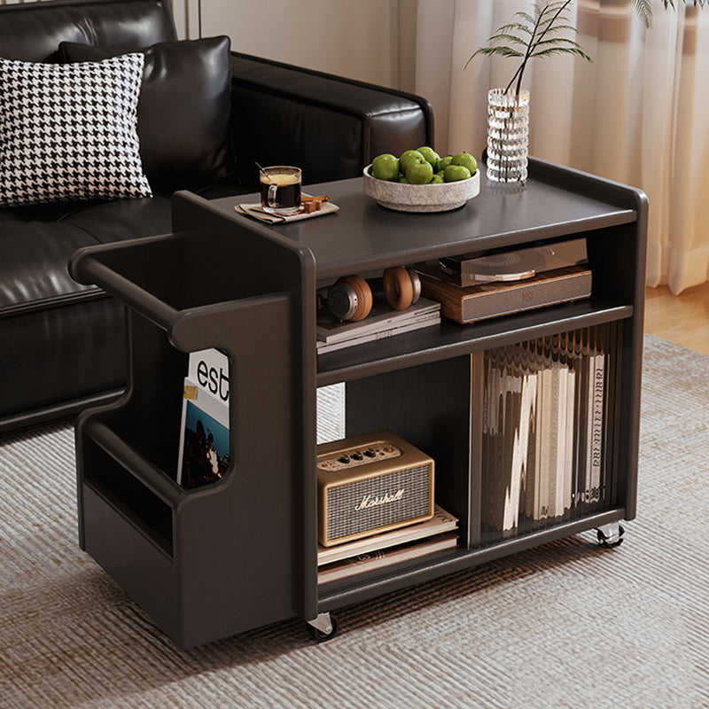 Contemporary Creative Rectangular Handcart-Shaped Glass Solid Wood Side Table 3-Tier For Bedroom