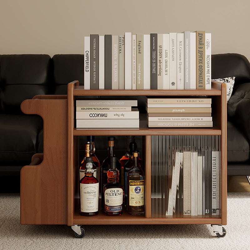 Contemporary Creative Rectangular Handcart-Shaped Glass Solid Wood Side Table 3-Tier For Bedroom