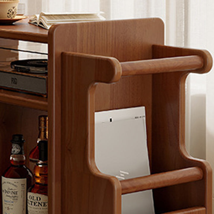 Contemporary Creative Rectangular Handcart-Shaped Glass Solid Wood Side Table 3-Tier For Bedroom
