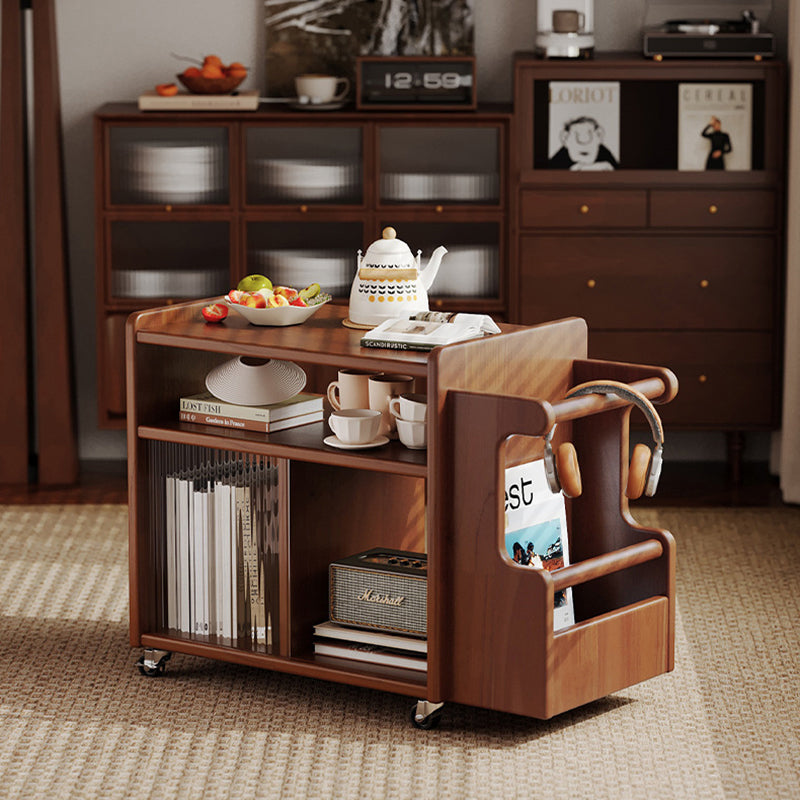 Contemporary Creative Rectangular Handcart-Shaped Glass Solid Wood Side Table 3-Tier For Bedroom