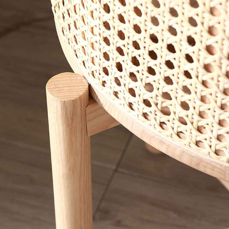 Contemporary Boho Cylindrical Rattan Ash Wood Side Table 1-Storage For Living Room