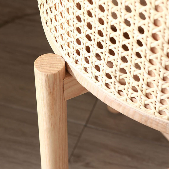 Contemporary Boho Cylindrical Rattan Ash Wood Side Table 1-Storage For Living Room