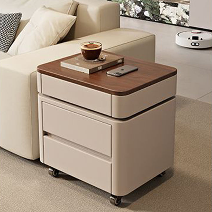 Modern Minimalist Rectangular Solid Wood Medium Density Fiberboard Faux Leather Steel Side Table 3-Drawer For Living Room