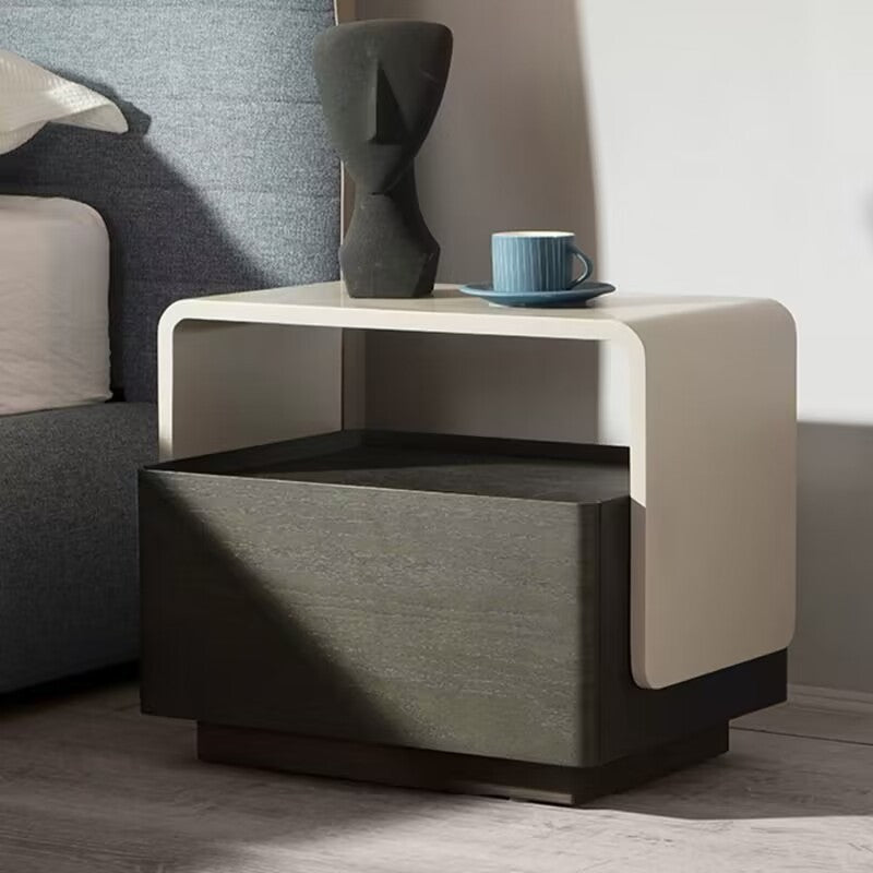 Modern Minimalist Rectangular Plywood Medium Density Fiberboard Nightstand 2-Tier For Bedroom