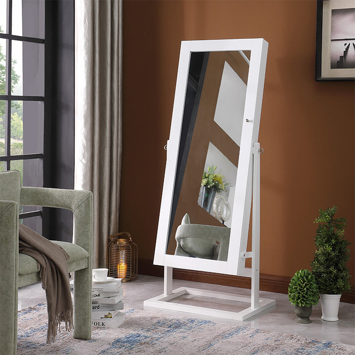 Armoire de rangement à bijoux en bois massif rectangulaire traditionnel chinois avec miroir pleine longueur pour chambre, en verre et panneau de fibres à densité moyenne 