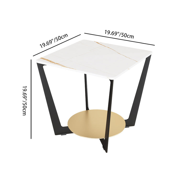 Modern Art Decor Rectangular Stone Slab Iron Side Table 2-Tier For Living Room
