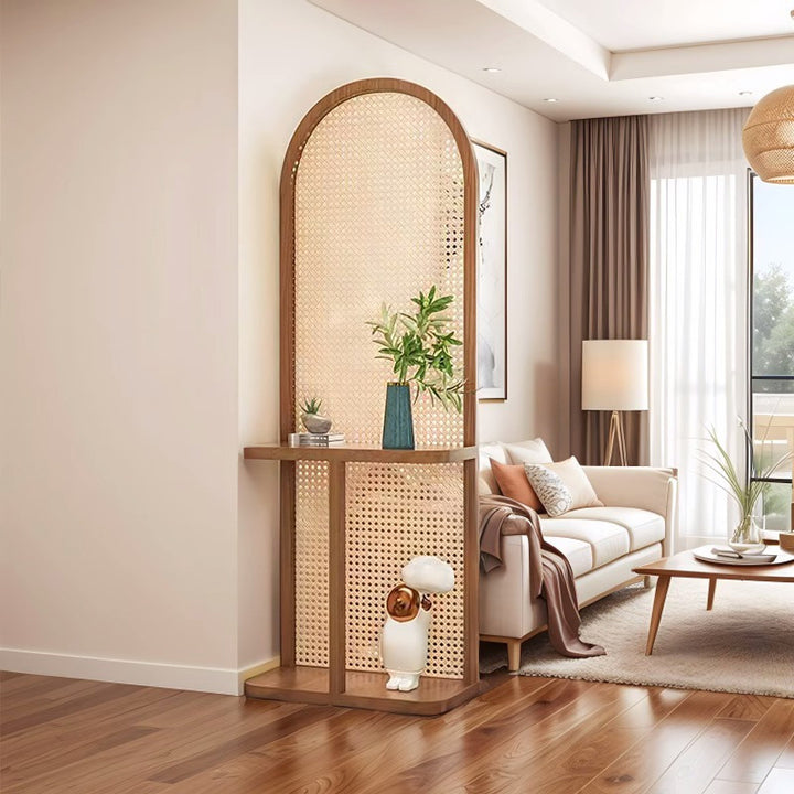 Traditional Vintage Arched Larch Wood Plastic Rattan Room Divider 2/4 Tier For Living Room