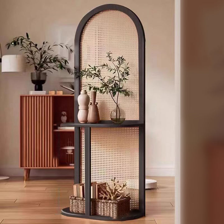 Traditional Vintage Arched Larch Wood Plastic Rattan Room Divider 2/4 Tier For Living Room