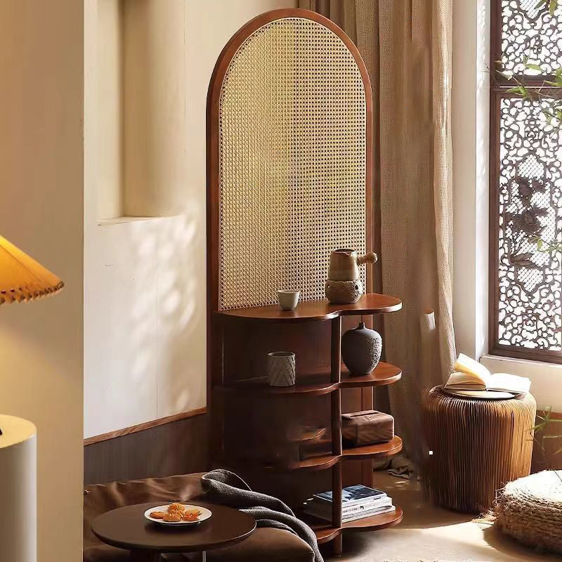Traditional Vintage Arched Larch Wood Plastic Rattan Room Divider 2/4 Tier For Living Room