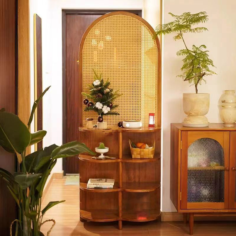 Traditional Vintage Arched Larch Wood Plastic Rattan Room Divider 2/4 Tier For Living Room