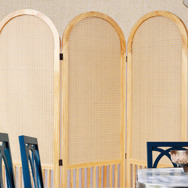Traditional French Arched Pine Wood Plastic Rattan Room Divider For Living Room