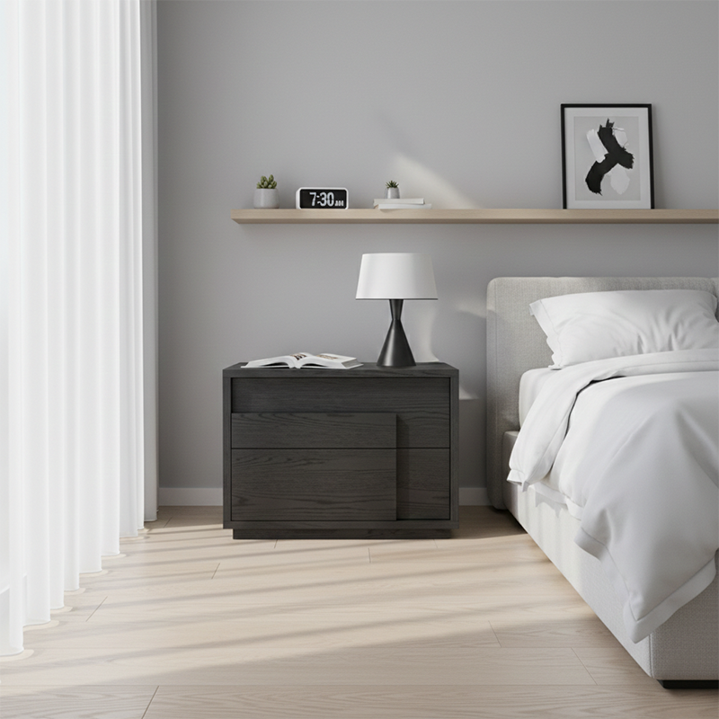 Modern Minimalist Rectangular Eco-Friendly Particle Board Eco-Friendly Multi-Layer Board Nightstand 2-Drawer For Bedroom