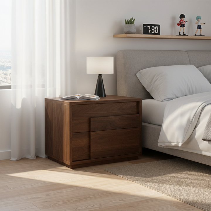 Modern Minimalist Rectangular Eco-Friendly Particle Board Eco-Friendly Multi-Layer Board Nightstand 2-Drawer For Bedroom