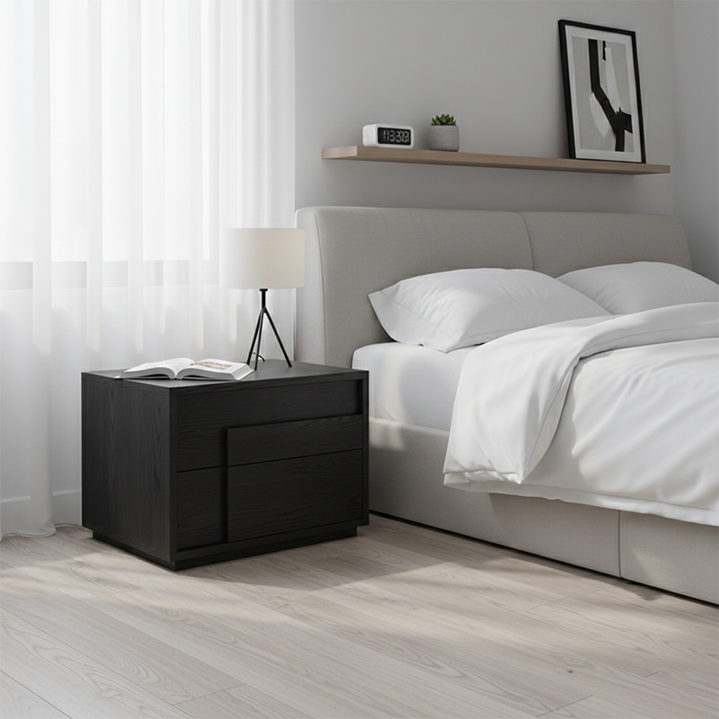 Modern Minimalist Rectangular Eco-Friendly Particle Board Eco-Friendly Multi-Layer Board Nightstand 2-Drawer For Bedroom