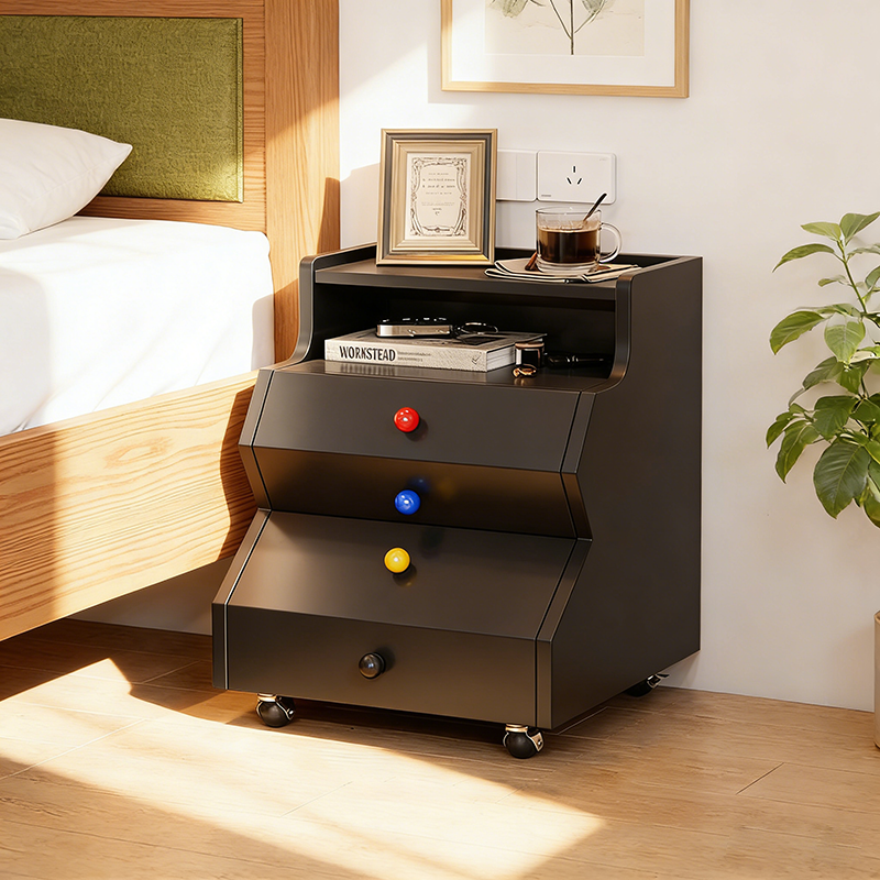 Contemporary Creative Ladder Rectangular Rubberwood Solid Wood Nightstand 2-Drawer For Bedroom