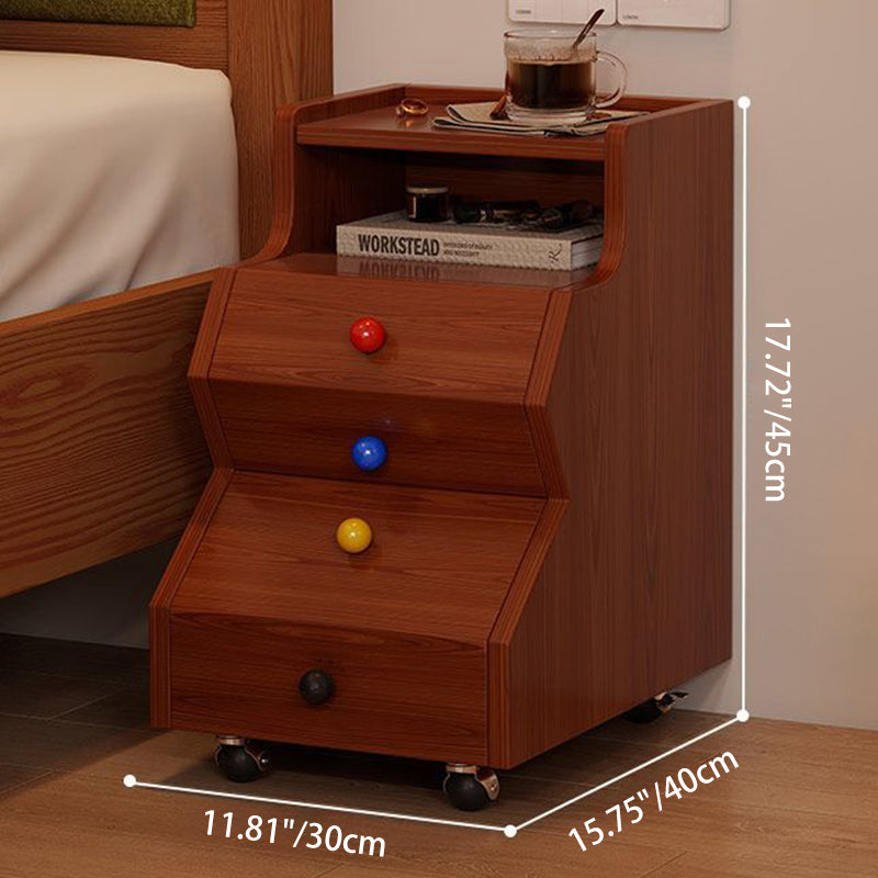 Contemporary Creative Ladder Rectangular Rubberwood Solid Wood Nightstand 2-Drawer For Bedroom