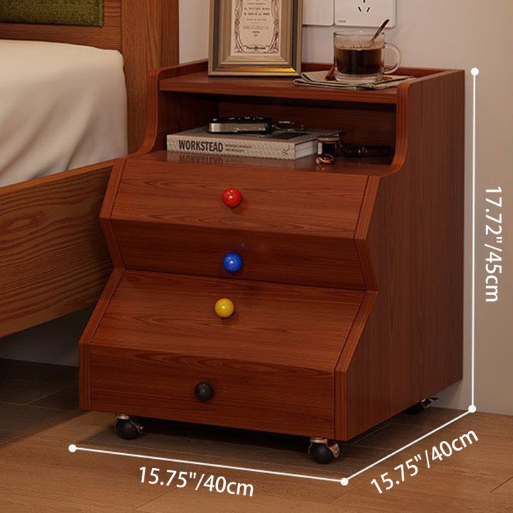 Contemporary Creative Ladder Rectangular Rubberwood Solid Wood Nightstand 2-Drawer For Bedroom