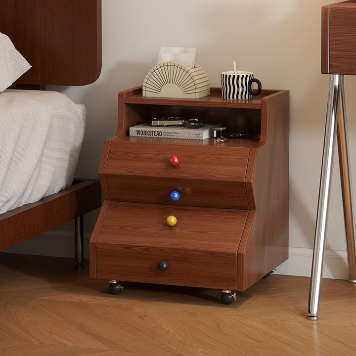 Contemporary Creative Ladder Rectangular Rubberwood Solid Wood Nightstand 2-Drawer For Bedroom