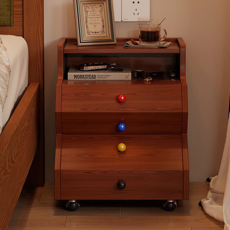 Contemporary Creative Ladder Rectangular Rubberwood Solid Wood Nightstand 2-Drawer For Bedroom