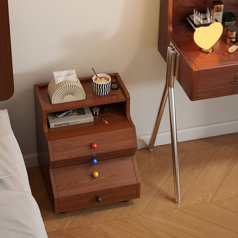 Contemporary Creative Ladder Rectangular Rubberwood Solid Wood Nightstand 2-Drawer For Bedroom