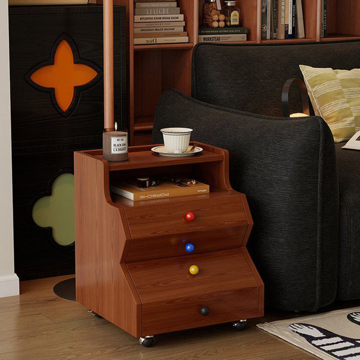 Contemporary Creative Ladder Rectangular Rubberwood Solid Wood Nightstand 2-Drawer For Bedroom