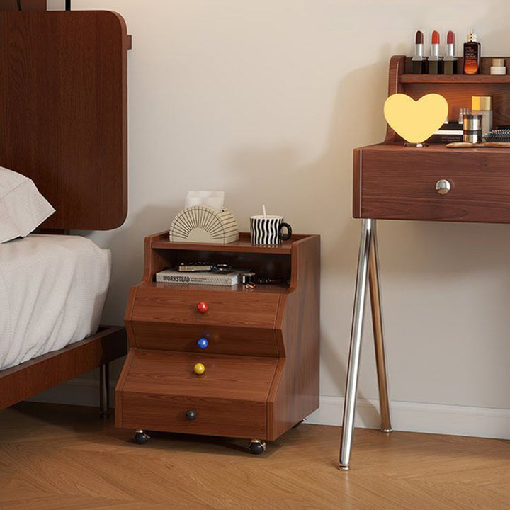 Contemporary Creative Ladder Rectangular Rubberwood Solid Wood Nightstand 2-Drawer For Bedroom