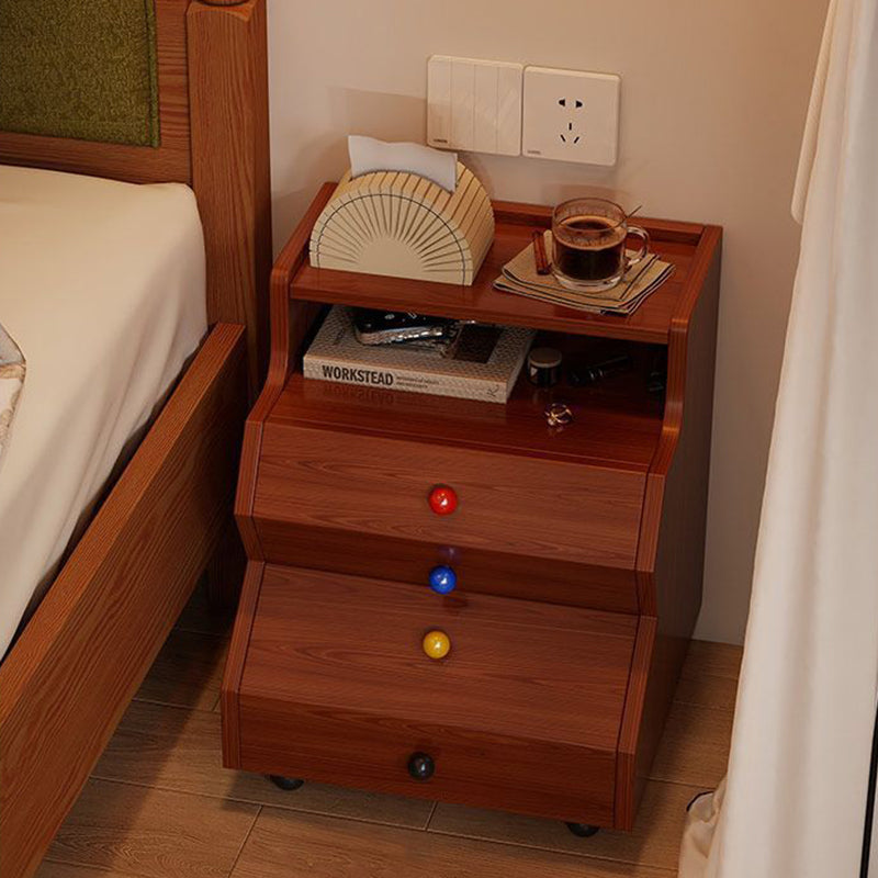Contemporary Creative Ladder Rectangular Rubberwood Solid Wood Nightstand 2-Drawer For Bedroom