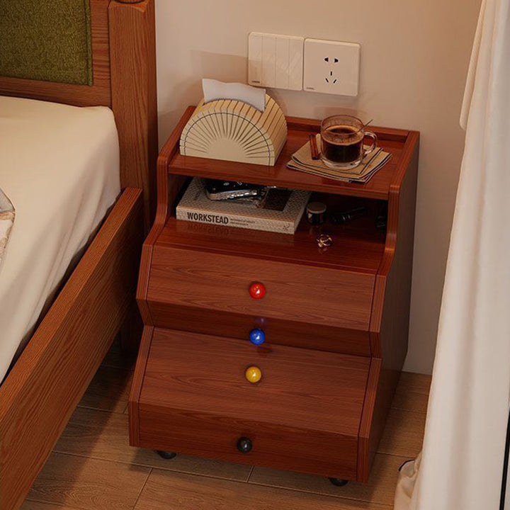 Contemporary Creative Ladder Rectangular Rubberwood Solid Wood Nightstand 2-Drawer For Bedroom