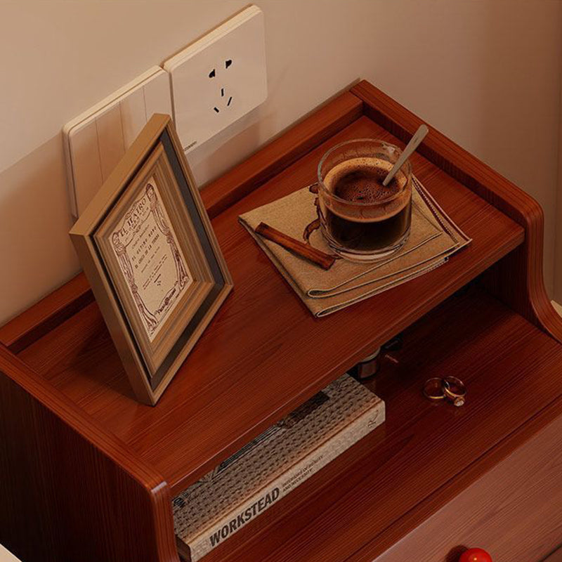 Contemporary Creative Ladder Rectangular Rubberwood Solid Wood Nightstand 2-Drawer For Bedroom