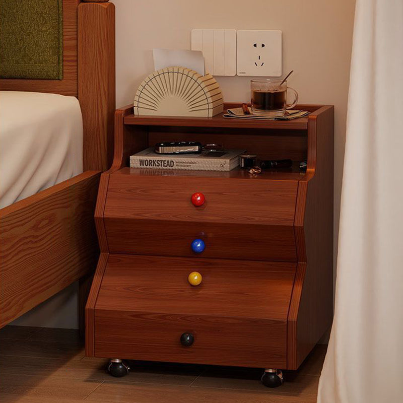 Contemporary Creative Ladder Rectangular Rubberwood Solid Wood Nightstand 2-Drawer For Bedroom