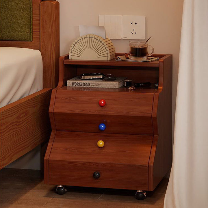 Contemporary Creative Ladder Rectangular Rubberwood Solid Wood Nightstand 2-Drawer For Bedroom