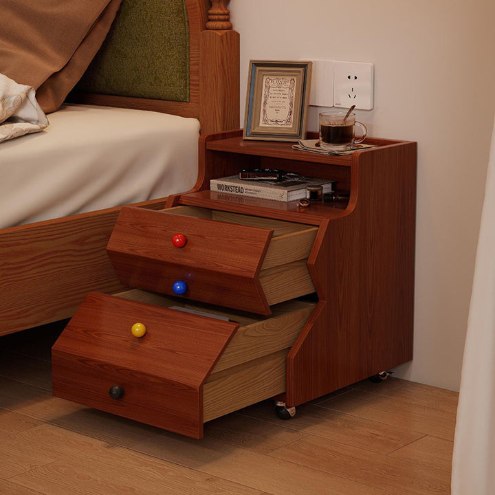 Contemporary Creative Ladder Rectangular Rubberwood Solid Wood Nightstand 2-Drawer For Bedroom