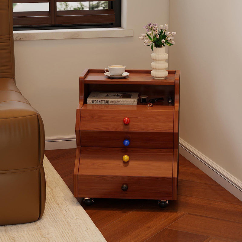 Contemporary Creative Ladder Rectangular Rubberwood Solid Wood Nightstand 2-Drawer For Bedroom