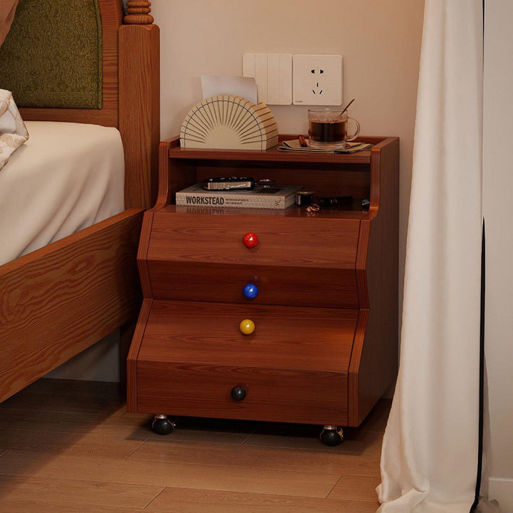 Contemporary Creative Ladder Rectangular Rubberwood Solid Wood Nightstand 2-Drawer For Bedroom