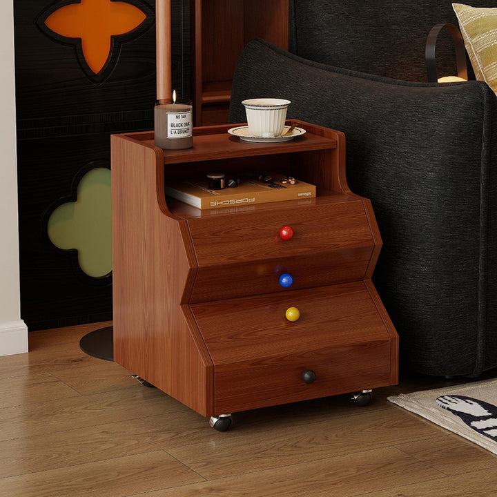 Contemporary Creative Ladder Rectangular Rubberwood Solid Wood Nightstand 2-Drawer For Bedroom