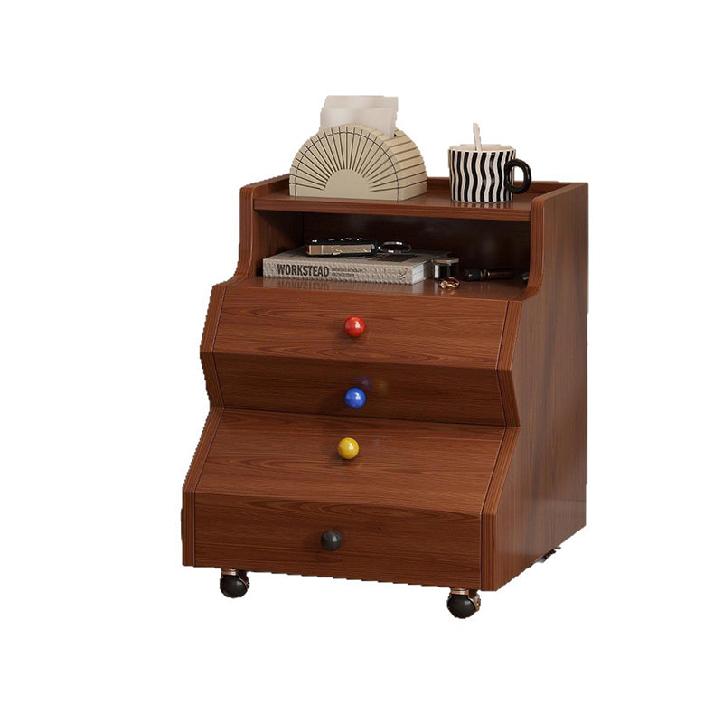 Contemporary Creative Ladder Rectangular Rubberwood Solid Wood Nightstand 2-Drawer For Bedroom