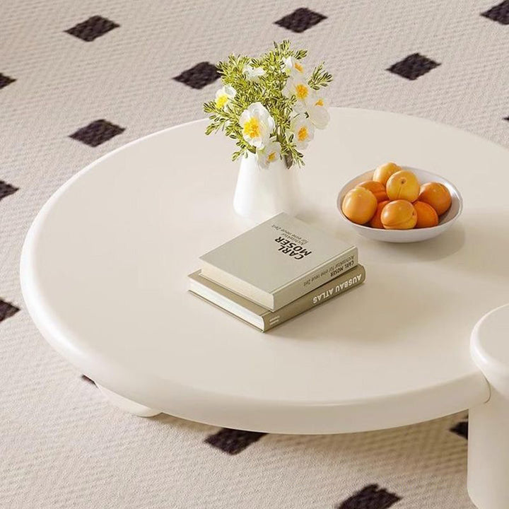 Table basse cylindrique minimaliste moderne en bois massif écologique à 2 niveaux pour salon 