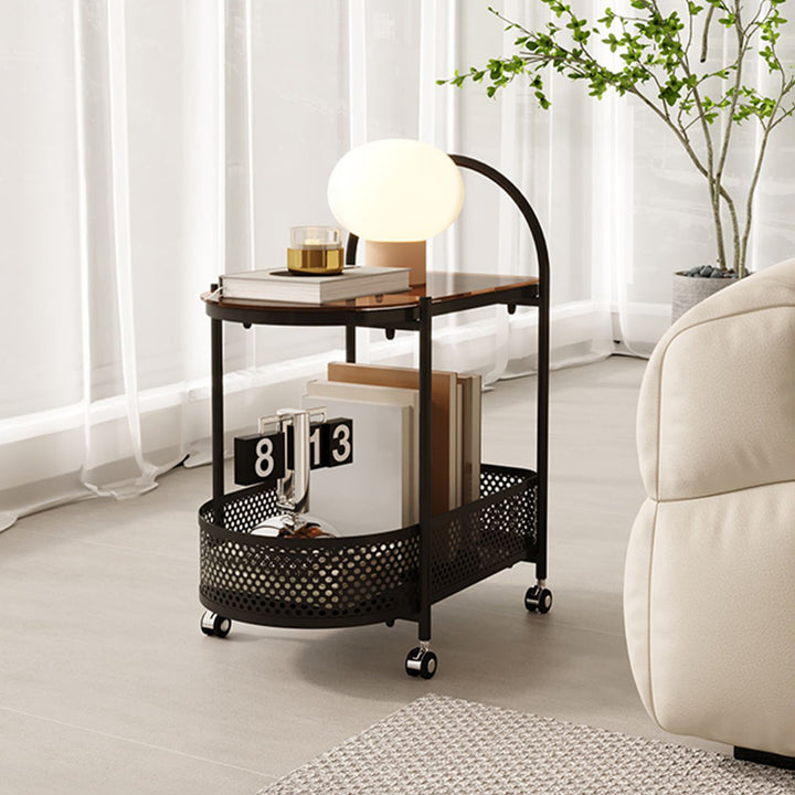 Modern Minimalist Arched Carbon Steel Tempered Glass Side Table 2-Tier For Living Room