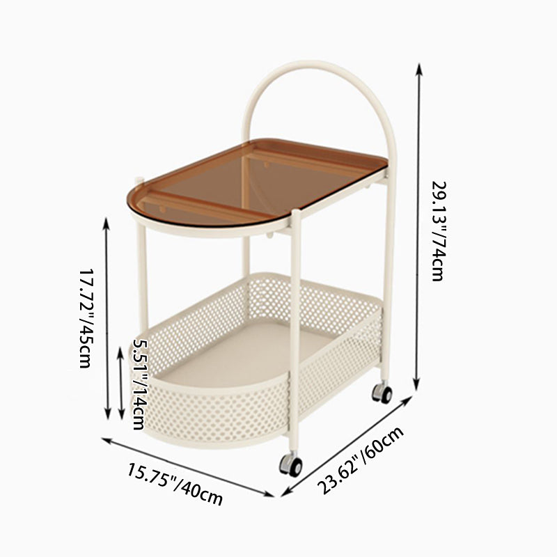 Moderner minimalistischer gewölbter Beistelltisch aus Kohlenstoffstahl mit gehärtetem Glas, 2-stufig, für das Wohnzimmer 